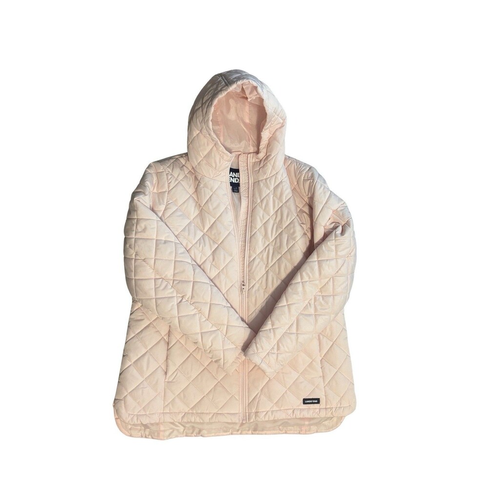 Lands' End Women's Hooded Pink Light Puffer Jacket Size Large (14-16)